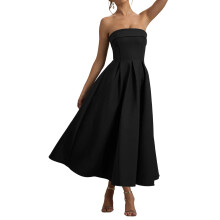 Stylish Women's Strapless Party Dress Soft Fabric Off-Black XL