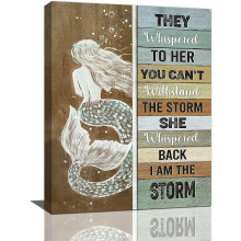 Mermaid Canvas Wall Art with 'I Am The Storm' Quote, 12x16