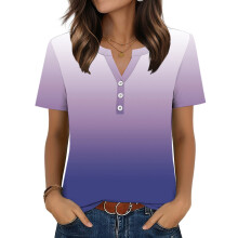 Womens Tops V Neck Short Sleeve Shirts Casual Blouse-Purple S