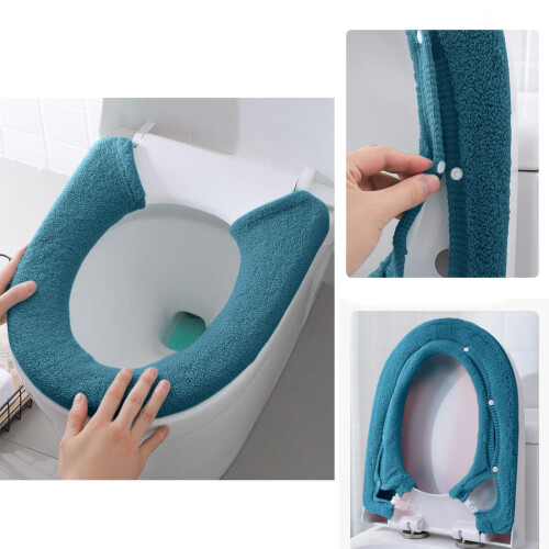 Marineblauer Toilettensitzbezug aus Polyester – dehnbar, waschbar