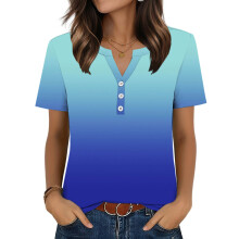 Womens Tops V Neck Short Sleeve Shirts Casual Blouse-Blue M