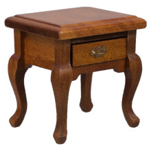 Houten miniatuur bijzettafeltje (schaal 1/12) met lade