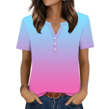 Womens Tops V Neck Short Sleeve Shirts Casual-powder blue S