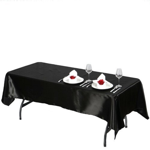 Black Satin Rectangular Tablecloth 60 x 102 in (Pack of 6)