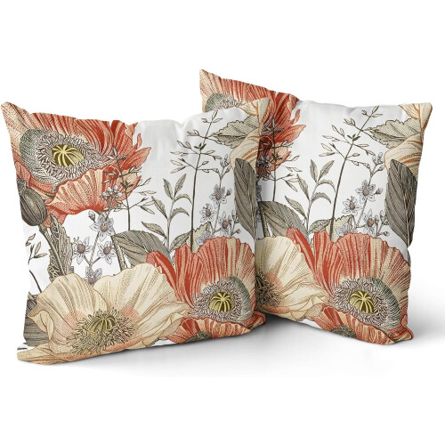 Fodere per cuscini floreali in stile boho, 45x45 cm, set da 2
