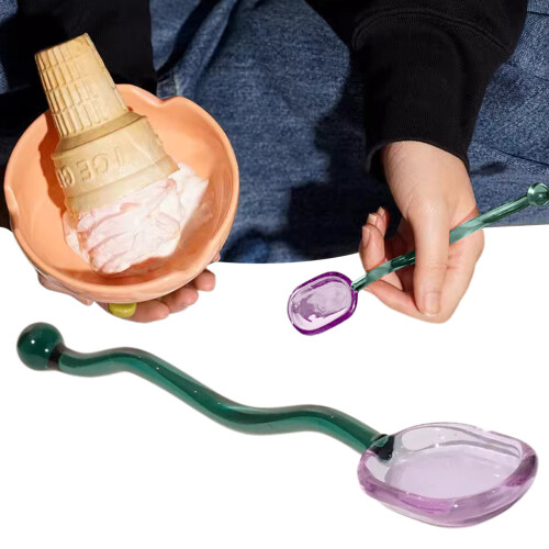 Glass Dessert Spoon – Ergonomic Curved Handle, 6.3in,
