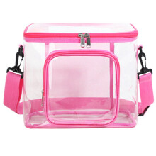 Borsa porta pranzo in PVC trasparente, 26x23x19 cm, con tracolla regolabile.