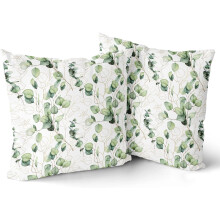 Eucalyptus kussenhoezen met bladmotief, 18x18 inch, katoen, set van 2