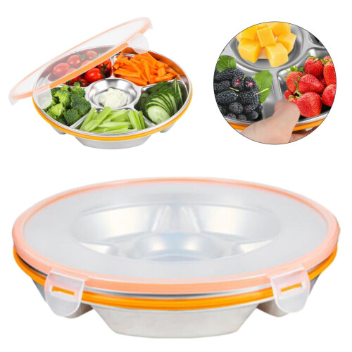 Stainless Steel 6-Compartment Snack Tray with Lid