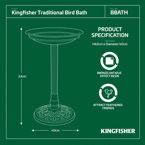Kingfisher Kingfisher BBATH 63cm Resin Traditional Bird Bath 1