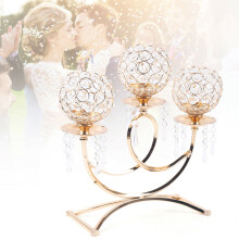 3-Arm Gold Crystal Candle Holder, 26.5 x 14 x 32 cm