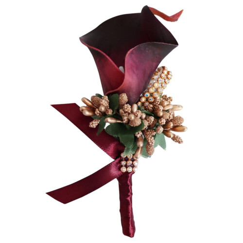 Red Silk Wedding Corsage for Groom or Bride