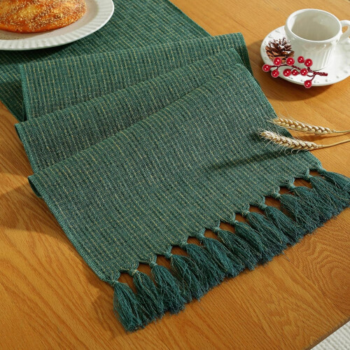 Caminho de mesa boho verde escuro 13x72 polegadas com franjas