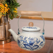 Floral Enamel Tea Kettle 2.5L with Wooden Handle