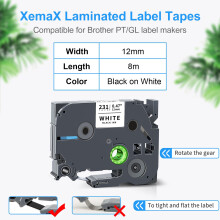 6X XemaX Compatible for Brother Label Printer Tape 12mm TZe-231 Black on White Tape Cassette for Brother P-Touch Label Maker PT-E110 H100R H100C H105