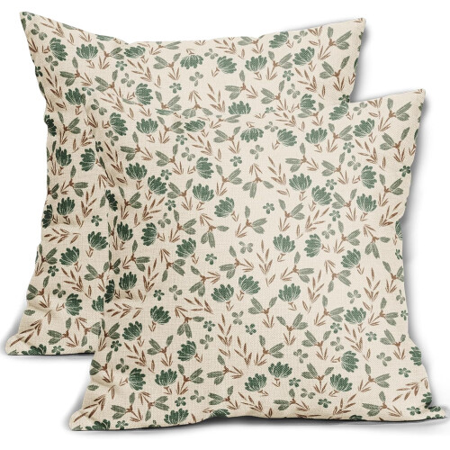 Fodere per cuscini floreali verde oliva, 45x45 cm, set da 2
