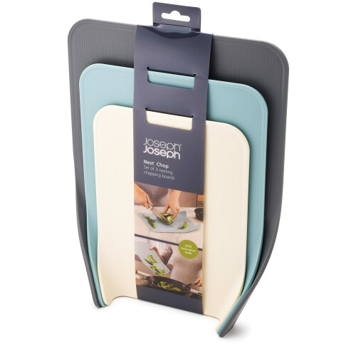 Joseph Joseph Joseph Joseph Nest 3 Piece Chopping Board Set, Nesting Compact Boards, Dishwasher Safe - Blue/Grey/White 1