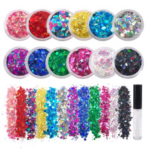 12-Pack - Multi-Kleurige Gezichts- & Lichaamsglitter - Inclusief Lijm - Rainbow Chunky Glitter