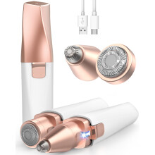 Eyebrow & Facial Hair Trimmer for Women: 2 in1 Rechargeable Facial Hair Removal and Eyebrow Shaver, Painless Shaving with Built-in LED Light - Perfec