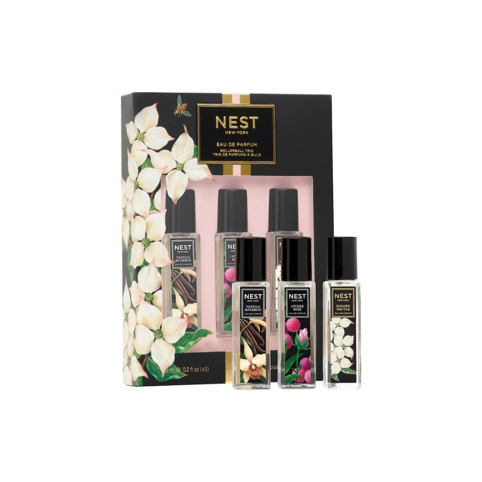 Nest New York Mini Rollerball Perfume Trio Set (Vanilla Bourbon, Lychee Rose, And Golden Nectar) + Bonus Sicilian Tangerine Body Cream, 30 Ml