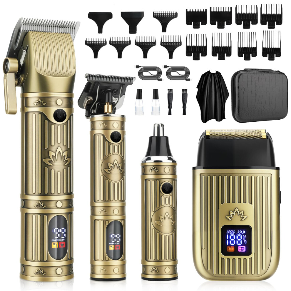 Saoilli Bronze Hair Clippers For Men Professional,Beard Trimmer Hair Trimmer Kit,Cordless Clippers And Trimmers Set,Electric Razor Shavers For Men,Nose Trimm