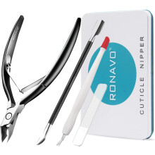 Cuticle Trimmer with Cuticle Pusher, RONAVO Cuticle Remover Stainless Steel Professional Cuticle Nipper, Durable Pedicure Manicure Tools (Matte Black)