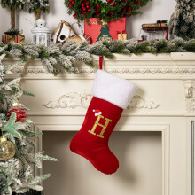 Red Velvet Monogram Christmas Stockings with Gold Letter
