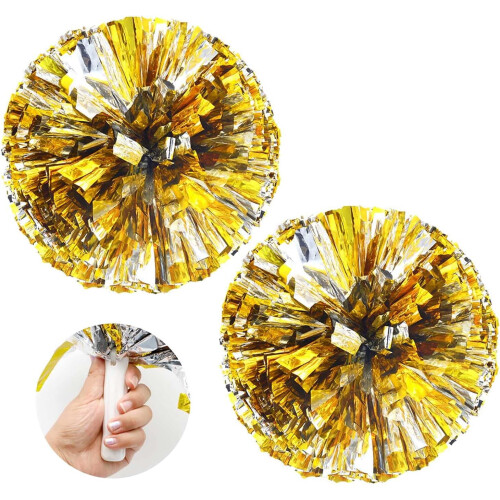 Metallic Foil Cheer Pom Poms Straight Handle 2 Pack