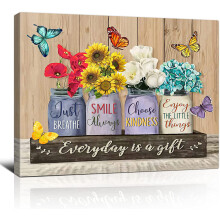 Flower & Butterfly Canvas Wall Art 12x16 Inch