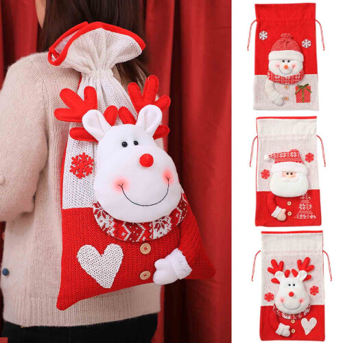 Large Christmas Gift Bags – Knitted Drawstring, Festive