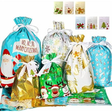 Christmas Drawstring Gift Bags, 30pcs Foil Pouches