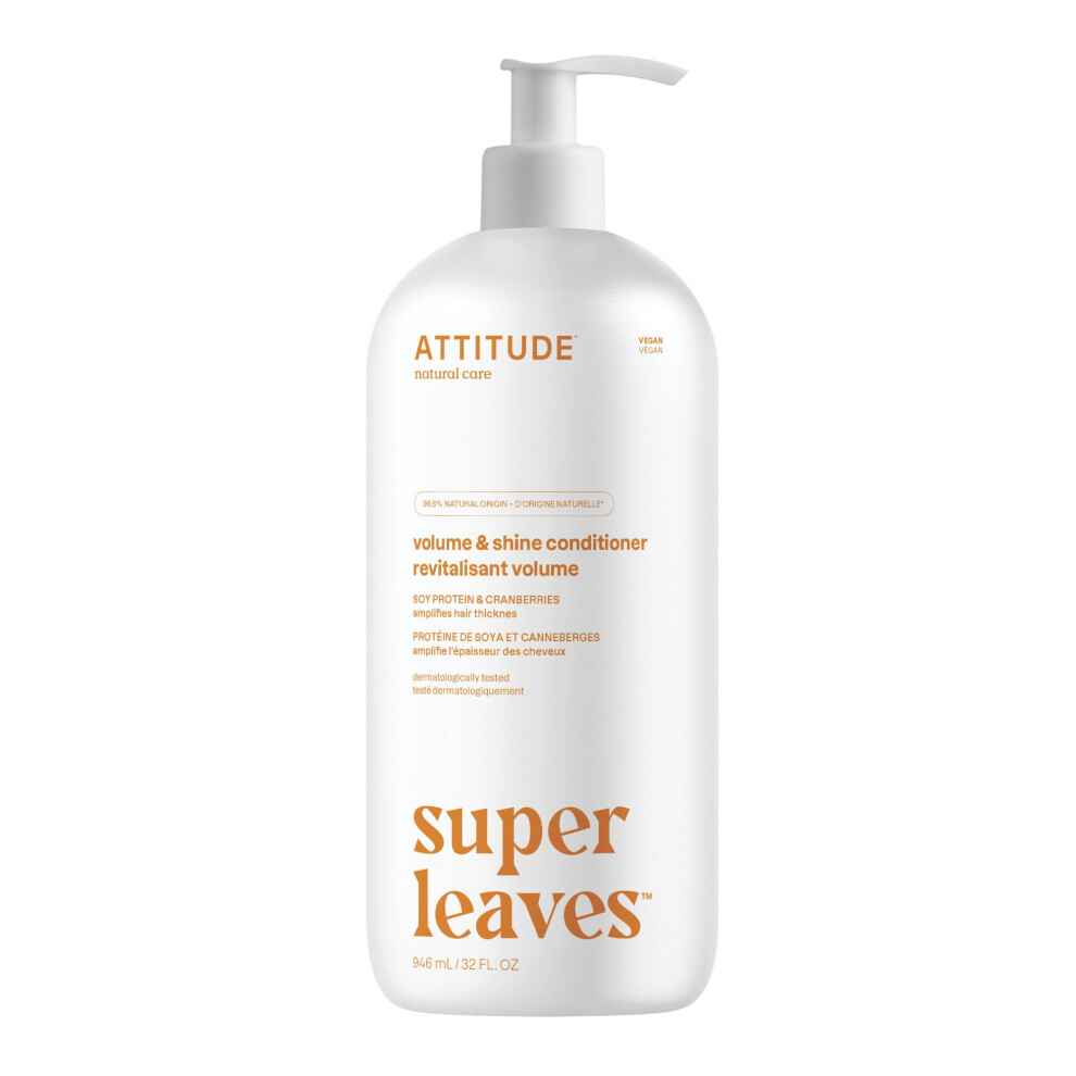 Attitude Volume And Shine Hair Conditioner, For Thin Hair, Naturally Derived Ingredients, Vegan Detangler, Dermatologically Tested, Soy Protein & Cran