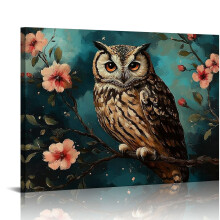 Vintage-Leinwandbild mit dunkler Eule, 40 x 30 cm