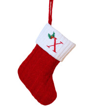 Initial Knit Christmas Stocking Red White 7.9in