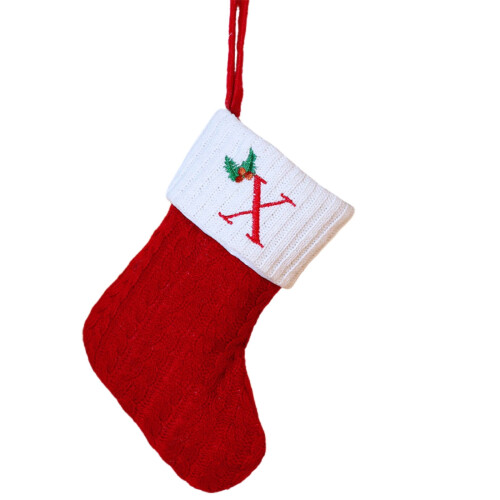 Initial Knit Christmas Stocking Red White 7.9in
