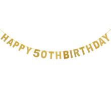 50th Birthday Gold Glitter Banner Garland, 5m
