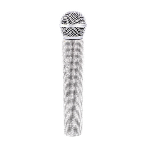 Microfono finto con strass – Bianco, 24 cm
