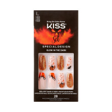 KISS Uñas Falsas de Halloween, Brillan en la Oscuridad, Estilo Malvado, con Pegamento Rosa, Lima Mini, Palito de Manicura & 28 Uñas
