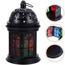 Black Iron Vintage Hanging Lantern for Pillar Candles