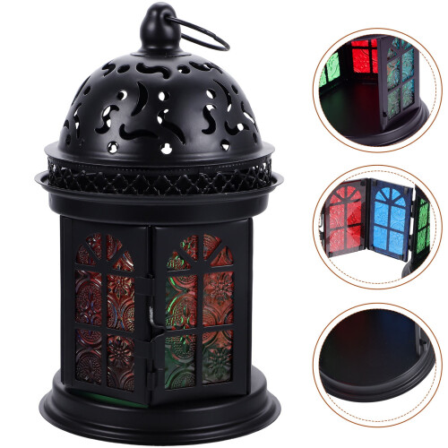 Black Iron Vintage Hanging Lantern for Pillar Candles