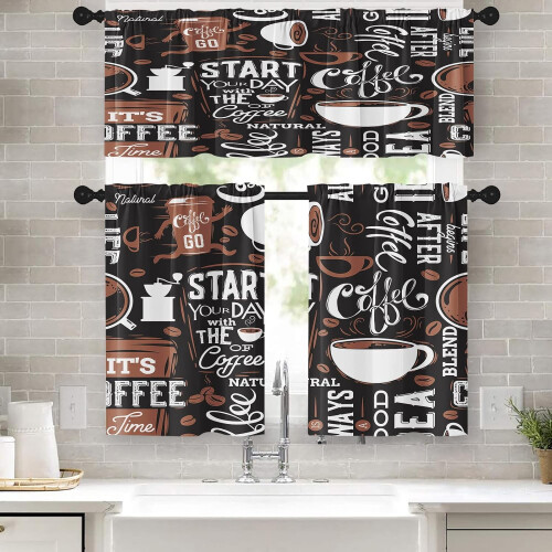 Orange Grey Abstract Curtains Valance Set 3-Piece