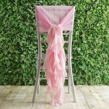 Pink Chiffon Chair Cover with Curly Sashes
