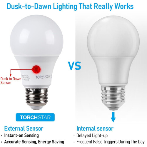 Lâmpada LED A19 com sensor crepuscular e soquete E26 de 9W 2