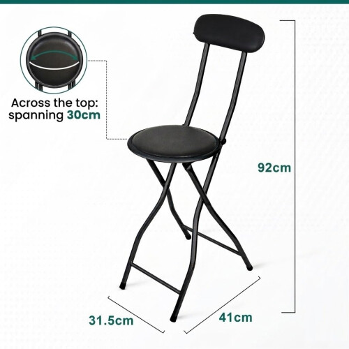 SuperGift.com Black Round Compact Padded Folding High Back Stool Chair Back Rest For Breakfast, Office Stool, Folding Kitchen Stoo 1