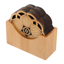 Bamboo Coasters Set with Holder – 6 Coasters + 1 Stand
