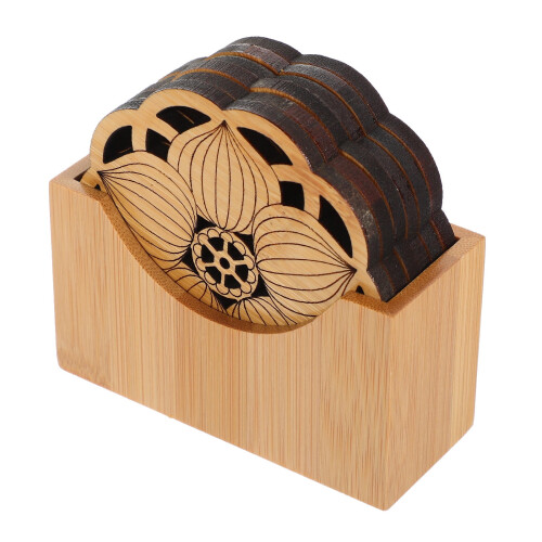 Bamboo Coasters Set with Holder – 6 Coasters + 1 Stand