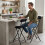 SuperGift.com Black Round Compact Padded Folding High Back Stool Chair Back Rest For Breakfast, Office Stool, Folding Kitchen Stoo 5