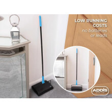 Addis Carpet Sweeper Manual Roller Floor Cleaning for Hard Floors and Carpets, Non Electric manual push, supplied with comb brush cleaner, Black Blue