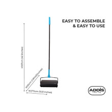 Addis Carpet Sweeper Manual Roller Floor Cleaning for Hard Floors and Carpets, Non Electric manual push, supplied with comb brush cleaner, Black Blue
