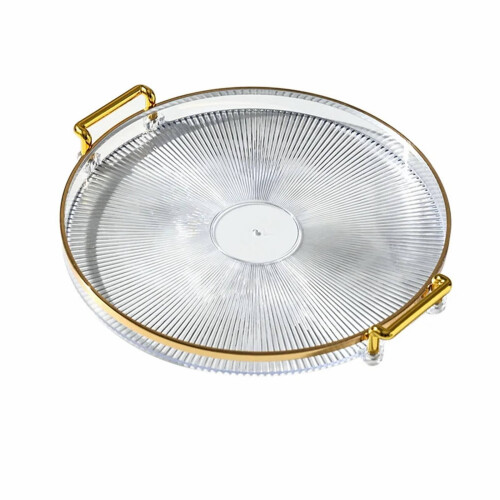 Transparent Round Plastic Serving Tray with Handles